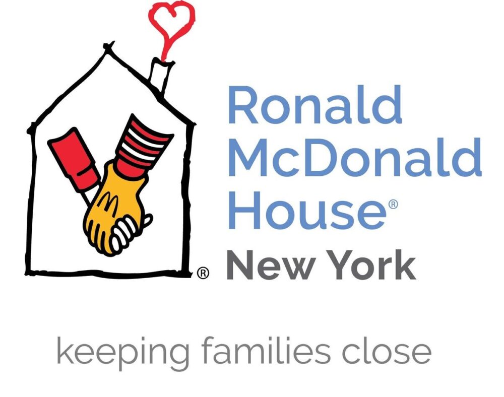 Ronald McDonald House New York Logo Logo of Ronald McDonald House New York, featuring a stylized house with hands clasped in solidarity and a heart symbol above, accompanied by the slogan 'keeping families close.
